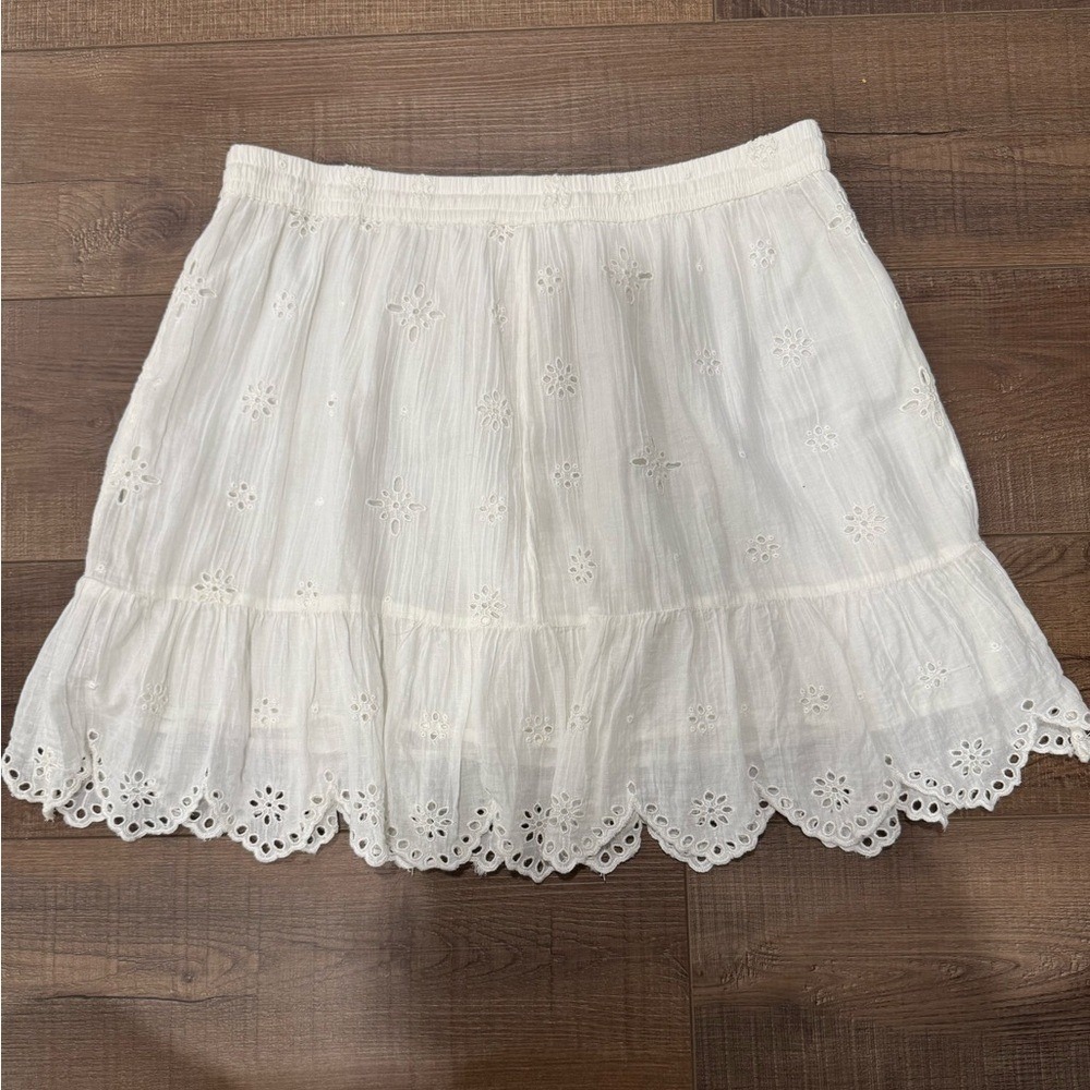Aerie Mini Skirt Eyelet Embroidered Ruffle Size Large White Womens - Picture 4 of 4